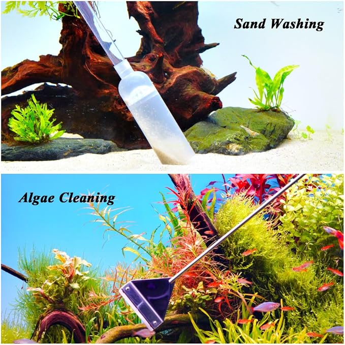 Fish Tank Cleaning Kit with Aquarium Siphon, Fish Net for Fish Tank, and Algae Scraper | All-in-One Fish Tank Cleaner for Various Tank Sizes