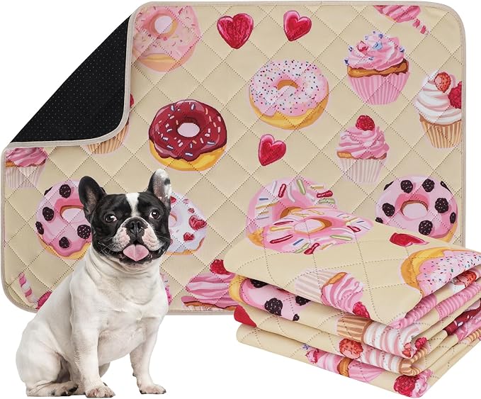IEUUMLER Washable Pee Pads for Dogs, 2 Pack Cake Pattern Reusable Waterproof Puppy Potty Pads, Non-Slip Absorbent Pet Training Pads for Playpen Crate Bed EU015 Beige Cake, 36x24