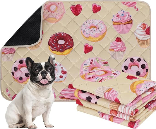 IEUUMLER Washable Pee Pads for Dogs, 2 Pack Cake Pattern Reusable Waterproof Puppy Potty Pads, Non-Slip Absorbent Pet Training Pads for Playpen Crate Bed EU015 Beige Cake, 36x24