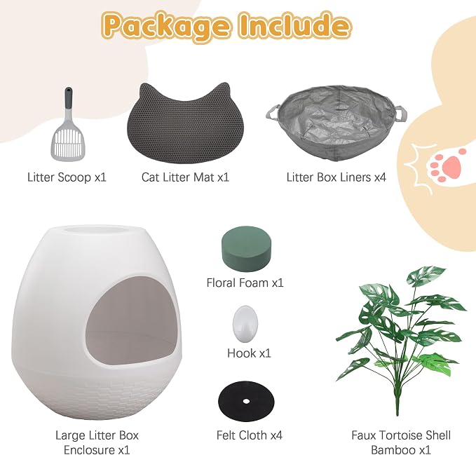 Eggloa6 Plant Large Cat Hidden Litter Box with 4X Litter Box Liners, Cat Litter Mat, Artificial Plant Litter Box Enclosure Furniture Large DIY Litter Box Furniture for Cat Kitty Bunny
