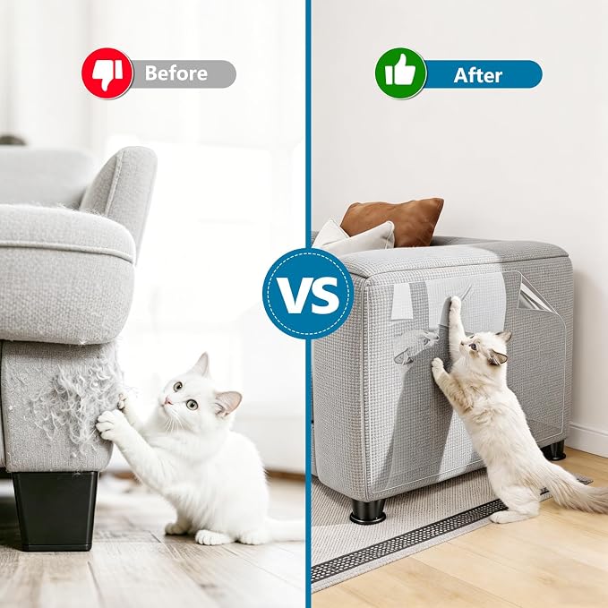 Anti Cat Scratch Furniture Protector – Clear Thicken Vinyl Tape 160"x17", Single-Sided Sticky Couch Protector from Cat Claws, Flexible Guard for Sofa Corner Door Walls Bed Leather