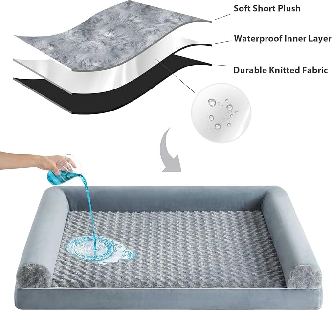 BFPETHOME Orthopedic Washable Dog Beds Large Sized Senior Dog for Comfy Sleeping with Removable Cover, Waterproof Big Soft Pet Couch Bed for Dogs Rerlax