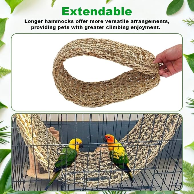 Bearded Dragon Hammock 2 Pcs Large Lizard Reptile Hammock in Seagrass Climbing Fiber Habitat Tank Accessories Jungle Toys for Lizard, Leopard, Gecko, Snake, Iguana, Amphibian