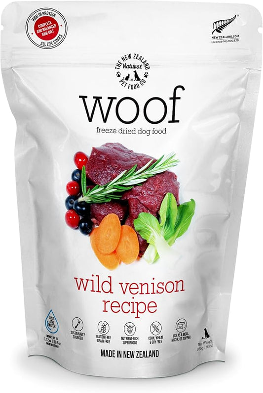 WOOF Wild Venison Freeze Dried Raw Dog Food, Mixer, or Topper, or Treat - High Protein, Natural, Limited Ingredient Recipe - 9.9 Ounce (Pack of 1)
