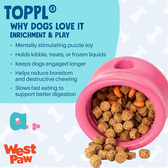 WEST PAW Zogoflex Toppl Interactive Treat Dispensing Puzzle Dog Toy for Mental Stimulation & Enrichment-Holds Kibble & Treats-Lickable, Freezable & Dishwasher Safe-Made in USA-Large-Geranium