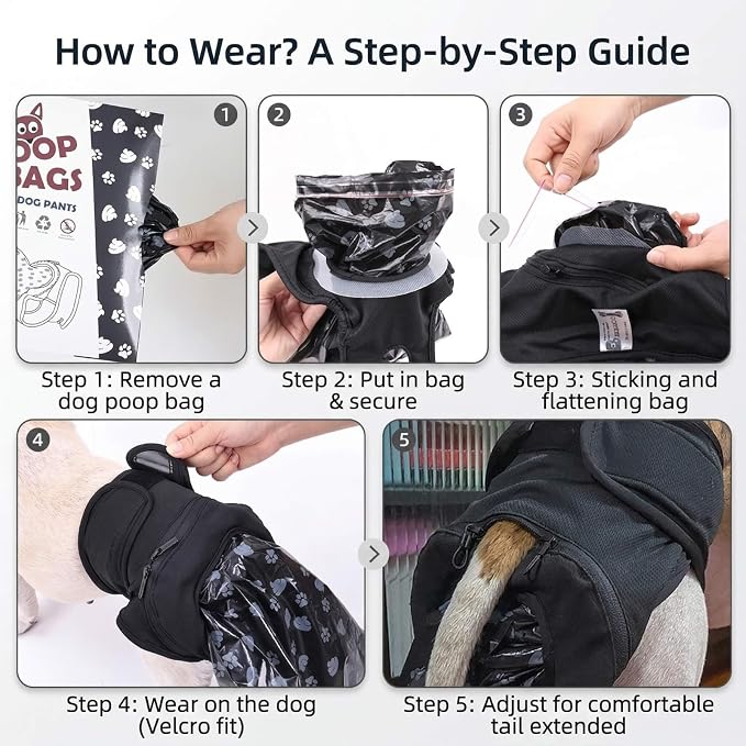 Reusable Dog Poop Pants with 50pcs Poop Bags, Adjustable Sanitary Pants for Incontinence & Outdoor Walking, Convenient Poop Collection for Senior & Disability Dogs (L)