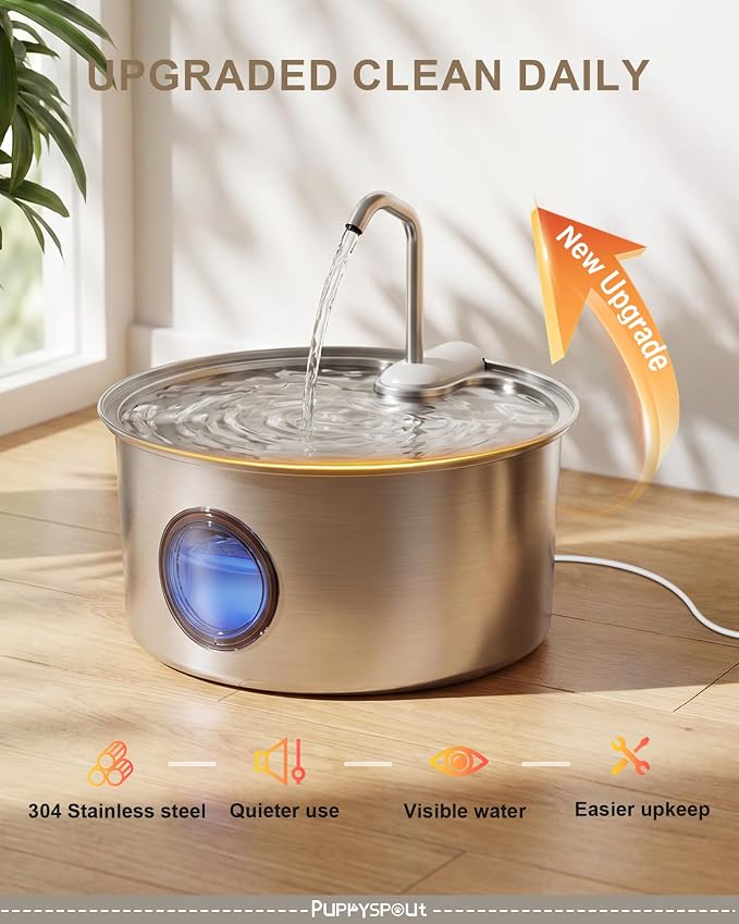 Cat Water Fountain Stainless Steel - 108oz/3.2L Automatic Cat Water Fountain for Drinking with 10PCS Filters, Metal Pet Water Fountain Water Dispenser for Cats, Puppy, Multiple Pets