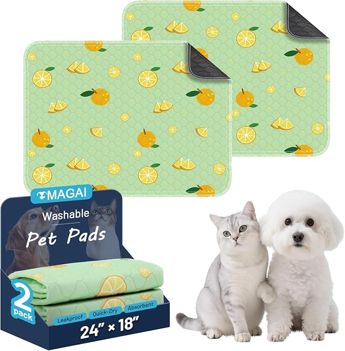 Washable Pee Pads for Dogs and Cats, 24x18In 5-Layer Ultra-Absorbent & Leak-Proof Potty Training Pads, Non-Slip Whelping Potty Pads for Housebreak Crates, Floors and Cars, 2 Packs Green