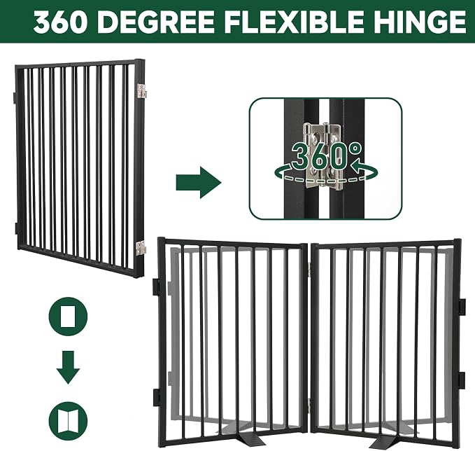 Snagle Paw Full Metal Freestanding Dog Gate,Indoor Pet Gate with Floor Protect Support Feet, 40x32Inches Foldable Dog Fence for Stairs, Hallways and Doorways (32'' H 2 Panel, Black