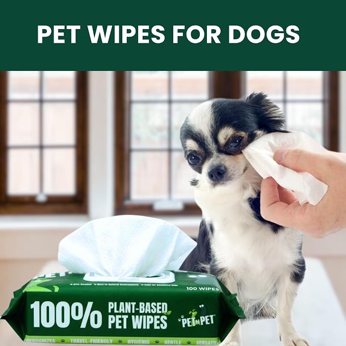 Pet N Pet 100% Plant Based Dog Wipes for Paws and Butt, 100 Counts Hypoallergenic Unscented Dog Pet Wipes, 8" x 8"