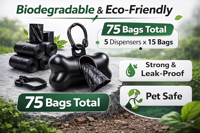Dog Poop Bag Holder For Leash With Safety Lock,Stand-Sized Dog Poop Bag Dispenser No Scented (1 Holder 15 Bags)