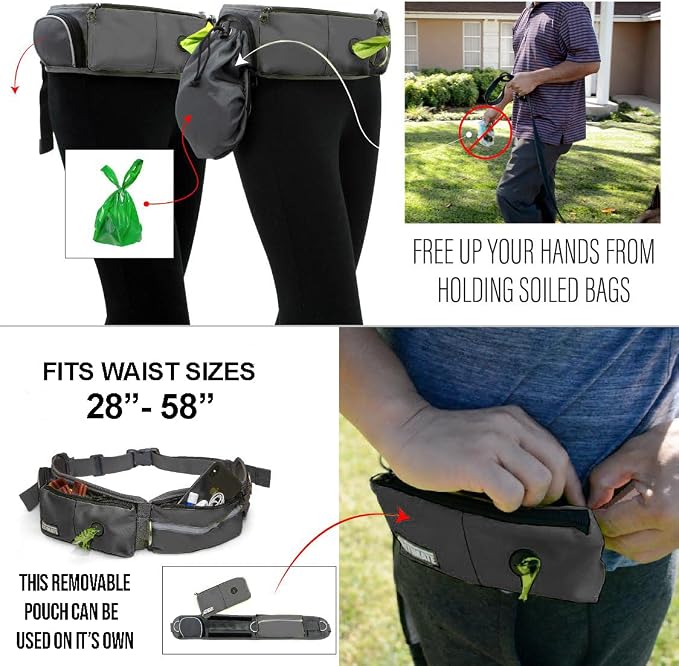TAKSIN The Ultimate Hands Free Dog Leash System for Walking Running Hiking Training, Reflective Bungee Leash, Treat Holder, Poop Bag Dispenser for Small Medium Large Dogs (Grey Deluxe Pack)