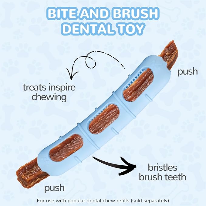 Bite and Brush Puppy Rubber Chew Toy for Teething, Chew Toys for Dogs with Bristles, Stuffable Rubber Teether for Small Medium Dogs, BPA-Free, Teeth Cleaning & Teething Relief, Keeps Puppy Busy (Blue)