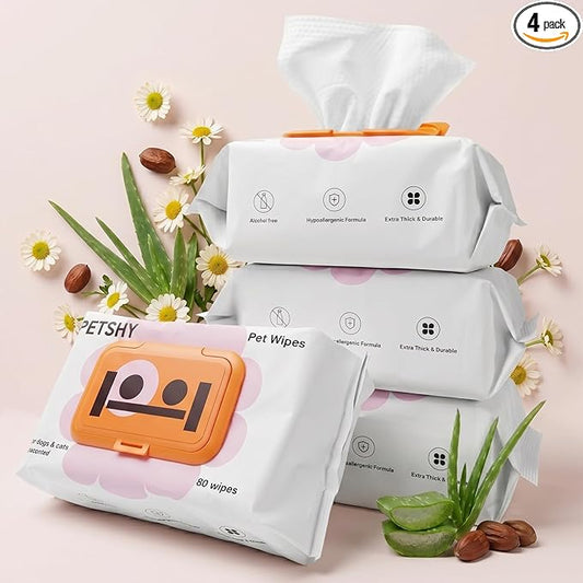 320 Count Hypoallergenic Dog Wipes for Paws & Butt, Extra Thick Plant Based Pet Wipes for Dogs & Cats, Alcohol-Free Lick-Safe Grooming Wipes, 80 Count x 4 Pack