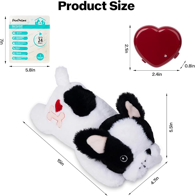 Pet Prime Heartbeat Dog Toy for Puppy Anxiety with Rechargeable Heartbeat - Smart Timer and Adjustable Speed Features to Soothe Puppies,Include 1PC Disposable Heat Pack for Extra Comfort (Bulldog)