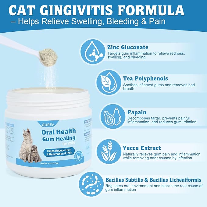 Oral Health for Cats, Cat Gingivitis Treatment, Reduce Gum Inflammation, Redness & Pain, Combats Gum Disease, Natural Plant-Based Active Formula, Cat Oral Care, Gums Health Treatment, 4 oz (113g)