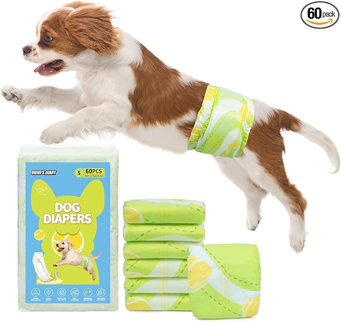Dono Dog Diapers Male, Disposable Male Dog Wraps 60ct, Super Absorbent Doggie Diapers with Wetness Indicator, Leak-Proof Belly Band, Puppy Pampers for Excitable Urination, Incontinence, Small