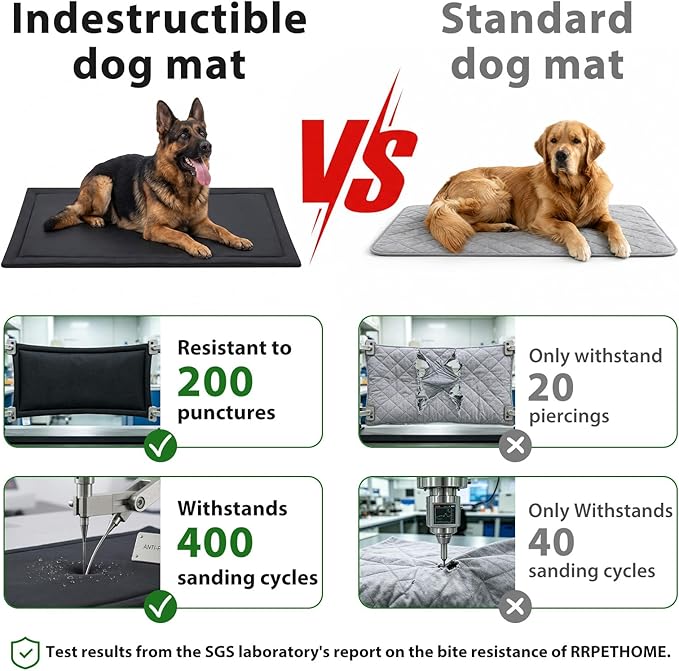 RRPETHOME Indestructible Chew Proof Dog Bed For Aggressive Chewers, Durable Tough Waterproof Dog Crate Mat Pad For Teething Puppies, Heavy Duty Outdoor Kennel Pad For Large Anxiety Dogs, Black 41"x28"