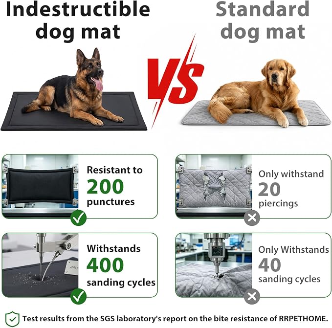 RRPETHOME Indestructible Chew Proof Dog Bed For Aggressive Chewers, Durable Tough Waterproof Dog Crate Mat Pad For Teething Puppies, Heavy Duty Outdoor Kennel Pad For Large Anxiety Dogs, Black 35"x22"