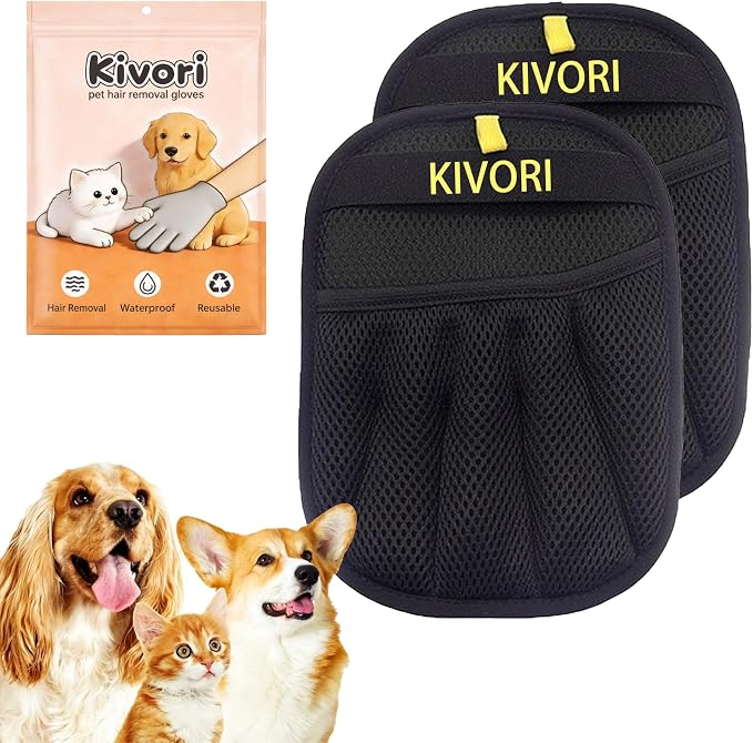 Pet Hair Removal Gloves, Pet Grooming Gloves, 2PCS Newly Upgraded Reusable Electrostatic, Gentle for Dogs & Cats Pet Hair Remover for Furniture, Carpet, Car Seat, Clothes (2PCS)