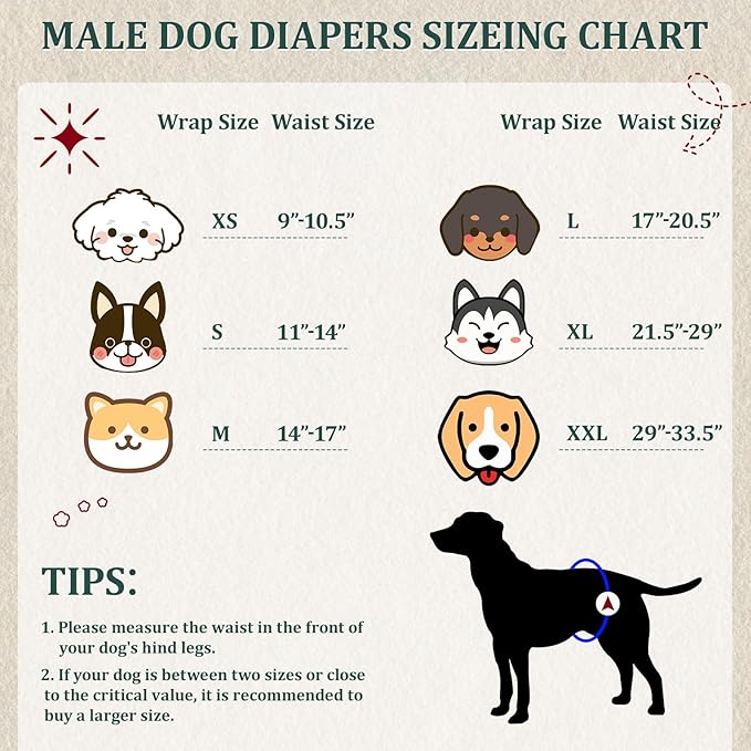 Reusable Dog Diapers Male, Premium Washable Belly Bands for Dogs Medium, Pack of 5, High Absorbing Dog Wraps for Doggie & Puppy in Incontinence or Excitable Urination and Training(M)
