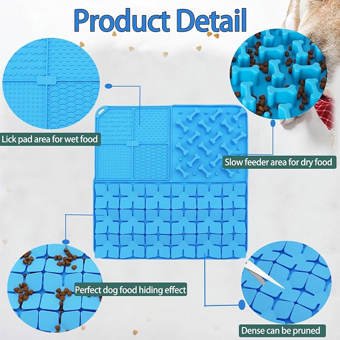 Silicone Snuffle Mat for Dog,Slow Feeder Lick Mat with Suction Cups for Slow Eating,Encourages Natural Foraging Skill,Pet Sniffing Mat for Small/Medium/Large Dog Cat (Blue)