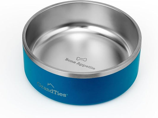 GrandTies Stainless Steel Dog Bowl | Engraved Reusable BPA-Free Insulated Cat & Dog Bowls | Large Heavy Duty Non Skid Spill Proof Bowl | Outdoor Dog Water Bowl (42oz, Cobalt Blue)