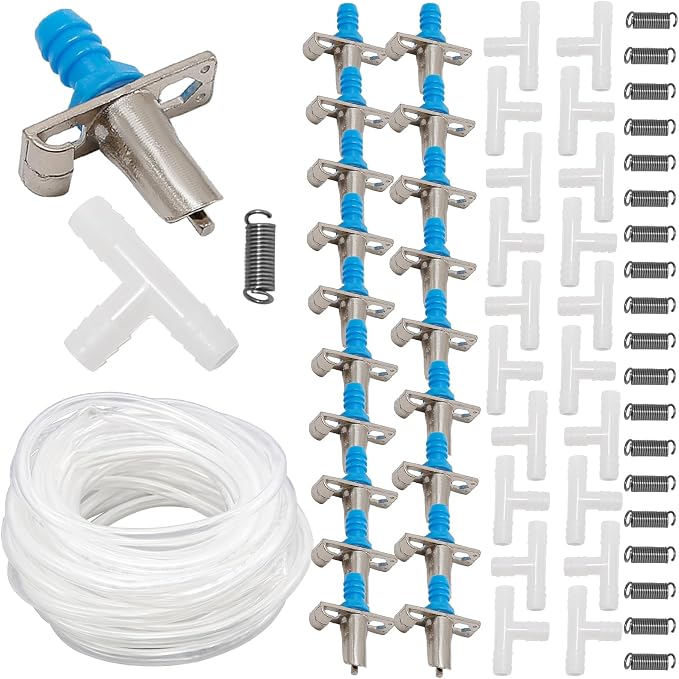 Automatic Rabbit Nipple Drinker Kit, 20 Pack Double Pull Spring Watering Nozzles kit + 1pcs 30FT (8mm ID) Transparent Hose, Small Animal Watering System for Rabbits, Guinea Pigs, Ferrets