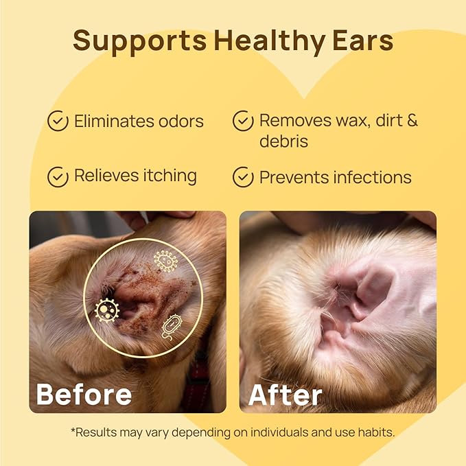 HICC PET Ear Cleaner Finger Wipes for Dogs, Cats, Small Animals, Vet-Trusted Dog Ear Infection Treatment to Relief Itchy & Inflammation, Clean Wax, Dirt, Stain & Odor, Hypoallergenic(Coconut Scent)