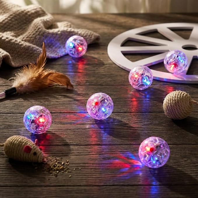 Sratte 2 Pcs Rechargeable Cat Ball Ghost Hunting Light up Cat Balls Toys Motion LED Motion Activated Flash Glowing Lighted Dog Interactive Toys Pet (Clear)
