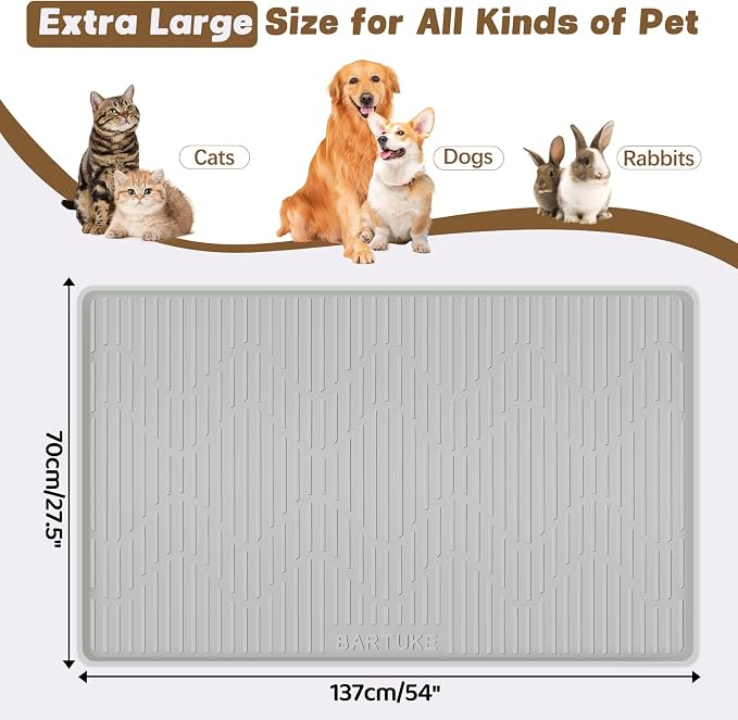 Dog Food Mat, 54" x 27.5" Extra Large Silicone Pet Feeding Mat with Raised Edge Silicone Mat for Food and Water Pet Placemat for Small, Medium, and Large Pets Non-Slip, Easy to Clean