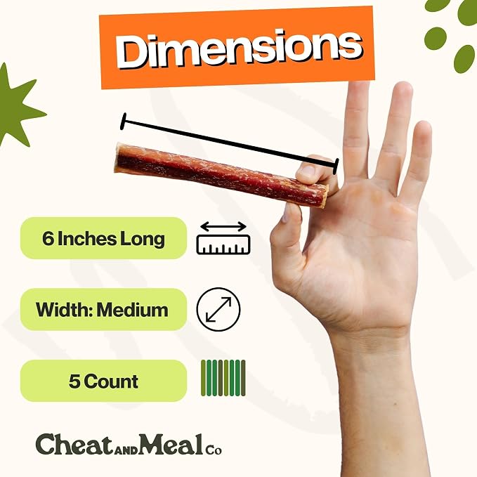 Bully Sticks for Medium & Large Dogs - Chew Toys for Aggressive Chewers, Standard 6 Inch (5 Count), Long Lasting, 100% Grass-Fed, Single Ingredient, Rawhide-Free, Free Range