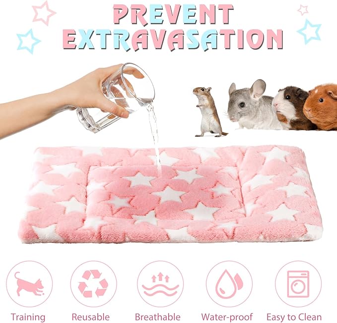 Haull 4 Pcs Waterproof Guinea Pig Bedding Soft Dog Cat Bed Crate Mat Small Animal Plush Cage Liners Rabbit Bunny Kennel Pad Reversible Cozy Pee Thickened Hamster Pad(Cute Star,13 x 10 Inch)