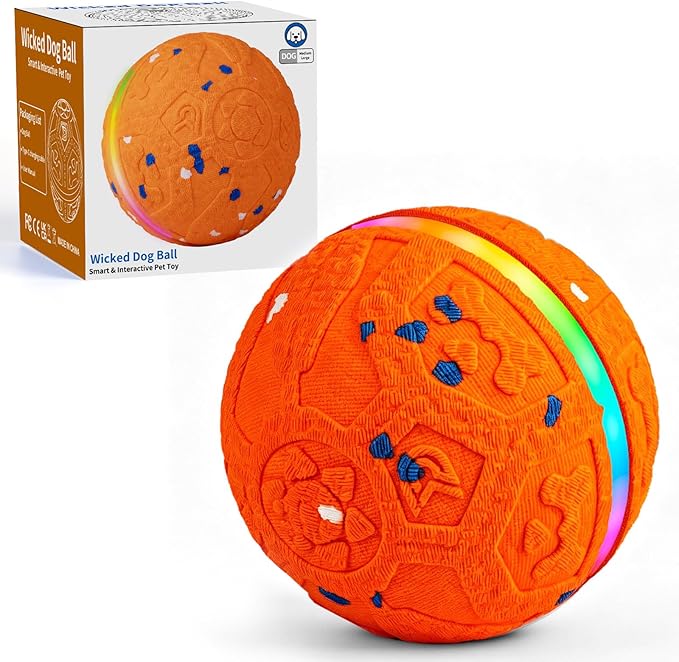 Interactive Dog Ball Toy, Durable E-TPU Material, 3 Play Modes with Colorful Lights, Automatic Moving, Bouncing and Rotating for Medium and Large Dogs Indoor & Outdoor (Orange)