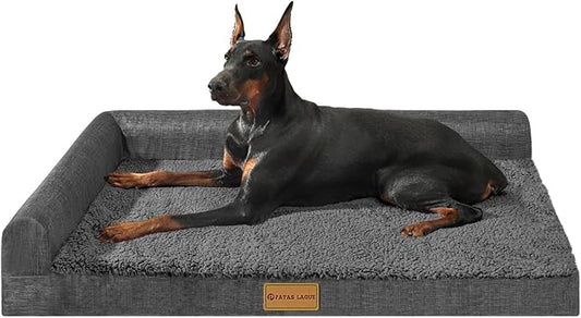 Patas Lague Orthopedic Dog Bed Large Sized Dog 36''X24'', Waterproof L Bolster Medium Pet Sofa Beds with Removable Washable Cover, Soft Pet Couch Crate Mat with Nonskid Bottom, Dark Grey