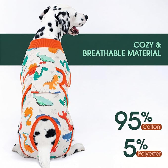 Kuoser Dog Surgery Recovery Suit, Soft Breathable Dog Recovery Suit for Female Spay Male Nueuter, Anti Licking Puppy Onesie Pet Surgical Suit for Dogs Abdominal Wounds Skin Disease, Dinosaur XS
