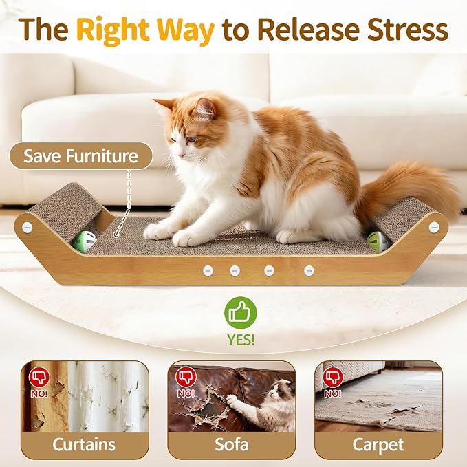 Cat Scratcher Pad & Scratching Post Set of 2, 23.8" Horizontal Cardboard Lounger with Ball Track, Green Palm Tree Vertical Sisal Post, Furniture Protection for Kittens & Large Indoor Cats
