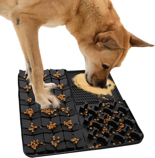 Silicone Snuffle Mat for Dog,Slow Feeder Lick Mat with Suction Cups for Slow Eating,Encourages Natural Foraging Skill,Relieving Stress,Pet Sniffing Mat for Small/Medium/Large Dog Cat (Black)