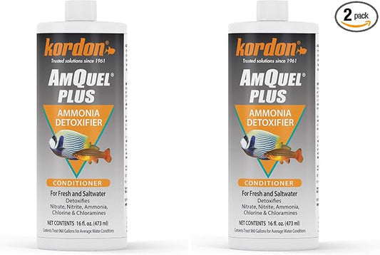 Kordon AmQuel Plus Aquarium Water Conditioner - Instantly Detoxifies Ammonia, Nitrite, Nitrate, and Chlorine Remover for Freshwater & Saltwater Aquariums, 16 Ounces (Pack of 2)