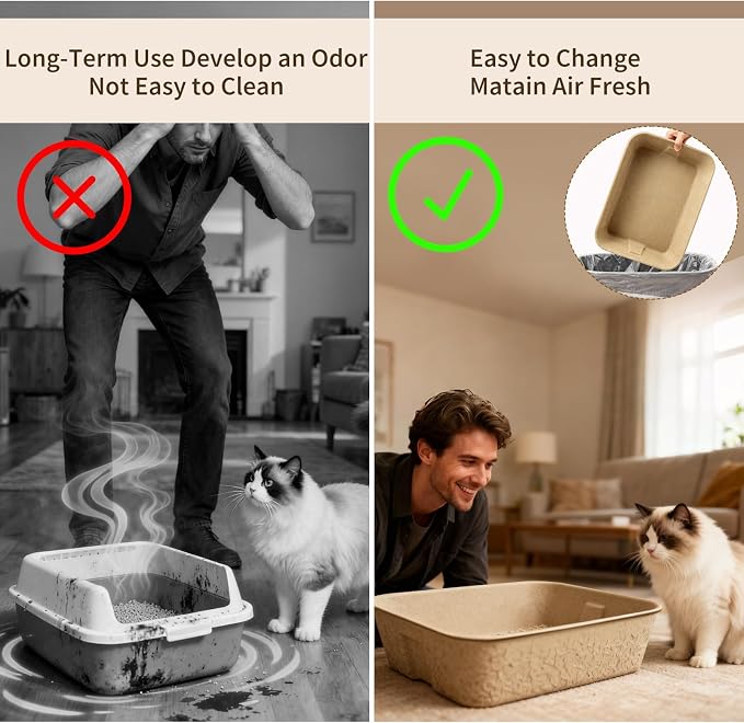 8 Pack Disposable Cat Litter Boxes, 16 x 12 x 3 Inch Portable Paper Cat Litter Tray, Large Leak Resistant Toilet Liners Box for Travel, Rabbits, Small Animals, Brown