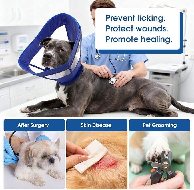 Dog Cone Collar Soft Adjustable Cone for Dogs to Stop Licking Dog Recovery E-Collar for Small Medium Large Dogs After Surgery Alternative (Blue, Large)