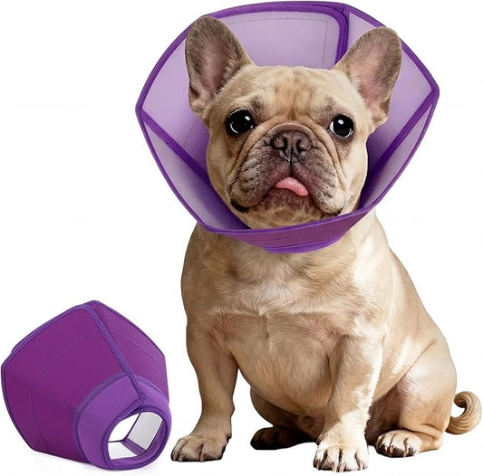 Soft Dog Recovery Cone Collar, Comfortable Post Surgery Protection Alternative to E Collar, Adjustable Anti-Licking Healing Guard for Wound Care, Elizabethan Recovery Shield, Purple, Size M