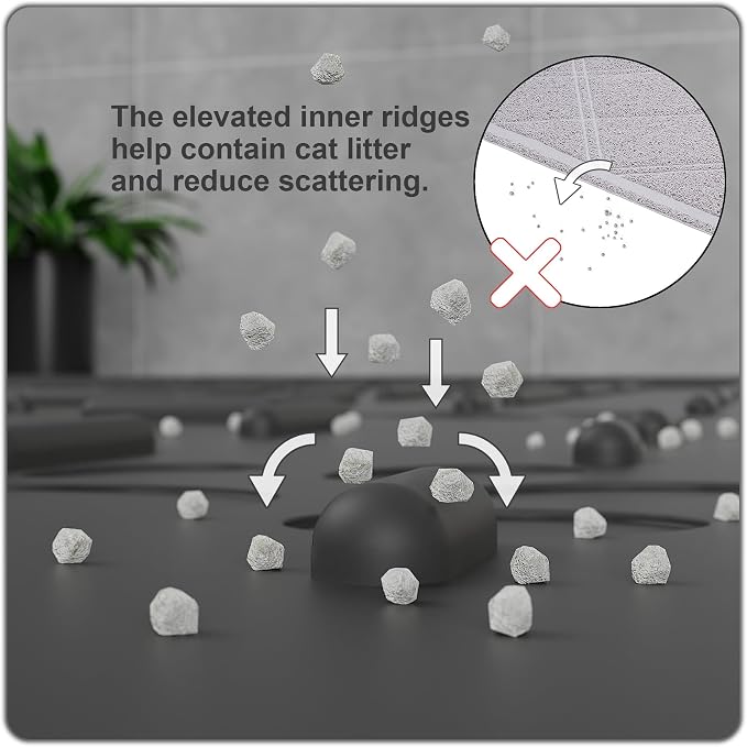 OHMO Large Cat Litter Mat, 31.5x23.6 Black, Premium Silicone Rubber, Waterproof & BPA-Free, Traps Litter, Easy to Clean, Keeps Floors Tidy
