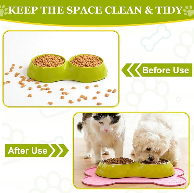 Dog Food Mat, 20x10 Inch Silicone Pet Feeding Mat Non-Slip Bone Shaped Waterproof Dog Water Bowl Tray Raised Edge Protects Floors (Apricot), Intended for Pets Bowl/Fountain