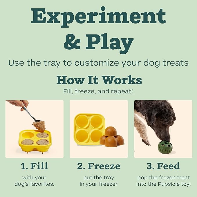 WOOF Pupsicle and Treat Tray - Long-Lasting Interactive Dog Ball Toy and Silicone Dog Treat Mold - Keep Your Pup Busy - Easy to Clean - Toys for Medium and Large Dogs 25-75 lbs