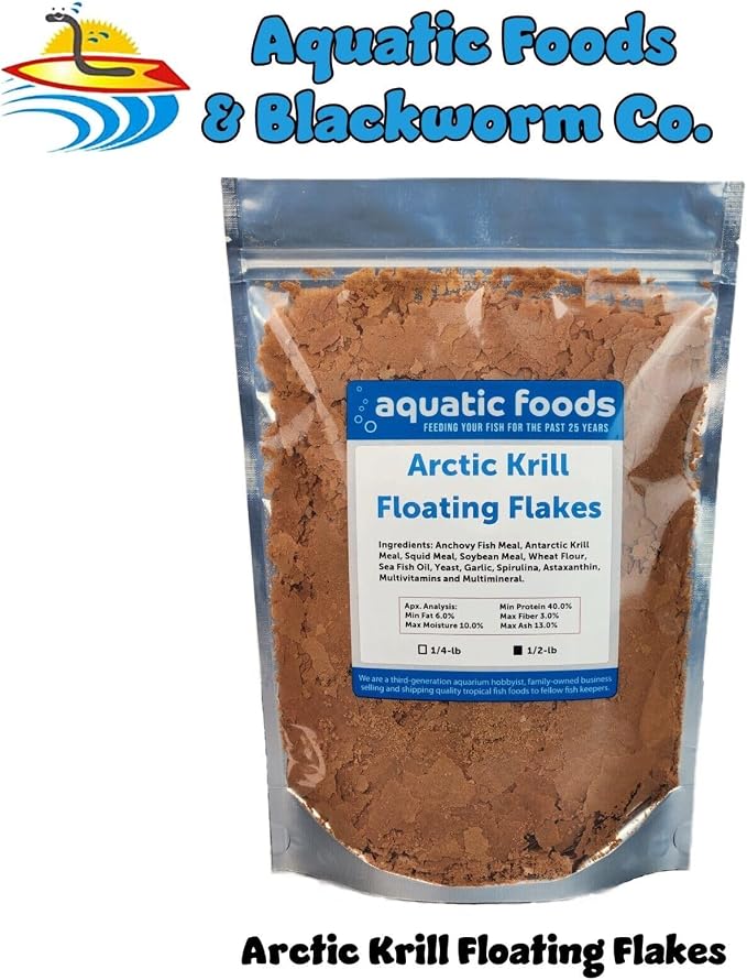 Arctic Krill Flakes which Contain Natural Carotenoids & Astaxanthin That Will Enhance The Vibrant Colors of Fish, for All Tropical and Marine Fish...WL…1/2-lb Foil Pouch Bag