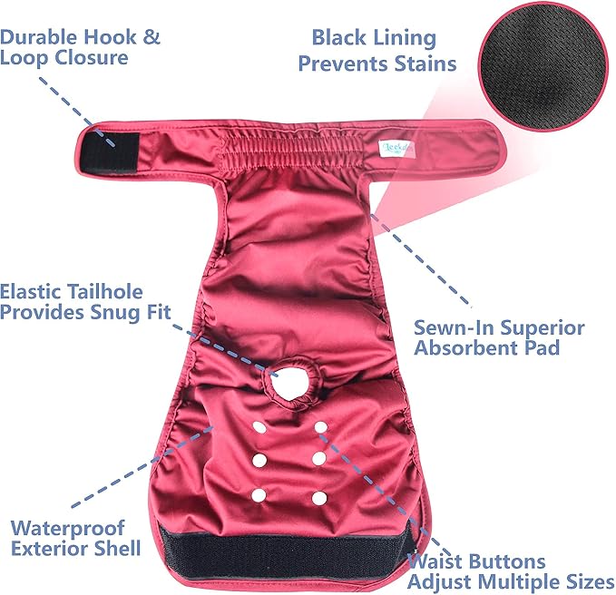 Leekalos Reusable Washable Dog Diapers Female (3 Pack) - Highly Absorbent Doggie Diapers - Size Adjustable Puppy Diapers for Dog Period Panties (XX-Large,Red,Purple,Black)