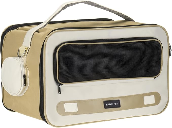Cat Carrier for Pet, Adjustable Shoulder Strap, Breathable Dog Carrier Cat Carrying Case Pet Travel Bag Up to 14.3 lbs (Khaki), Intended for Hiking/Camping/Traveling