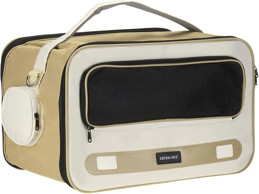 Cat Carrier for Pet, Adjustable Shoulder Strap, Breathable Dog Carrier Cat Carrying Case Pet Travel Bag Up to 14.3 lbs (Khaki), Intended for Hiking/Camping/Traveling