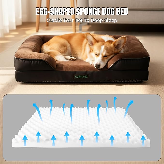 Orthopedic Egg-Shaped Sponge Dog Bed Medium Size Dog with Sides, Removable Cover and Non-Slip Bottom (Brown, 28 * 23 * 6)